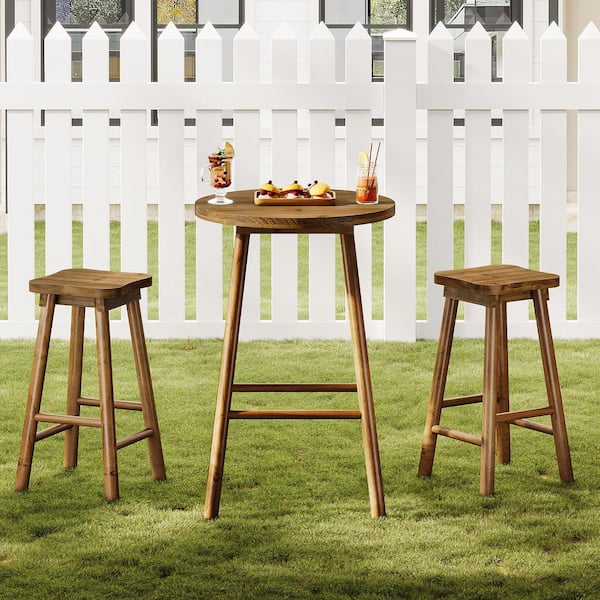 Kearsten 37.4 in. H Round Bar Table with 2 Stools, Brown Solid Wood Bar Table Set Seats 2 for Home Kitchen, Dining Room