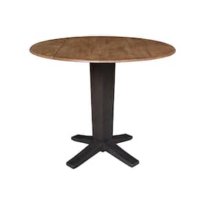 Aria Hickory/Washed Coal Solid Wood 42 in Drop-leaf Counter Height Pedestal Dining Table Seats 4