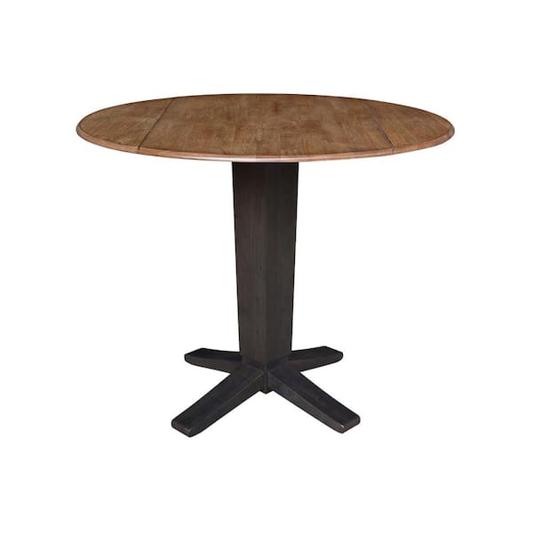 International Concepts Aria Hickory/Washed Coal Solid Wood 42 in Drop-leaf Counter Height Pedestal Dining Table Seats 4