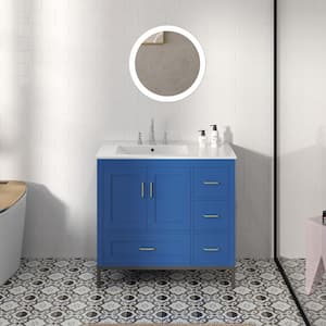 36 in. W x 18.3 in. D x 33 in. H Freestanding Bath Vanity in Blue with White Ceramic Top Single Basin Sink and Storage