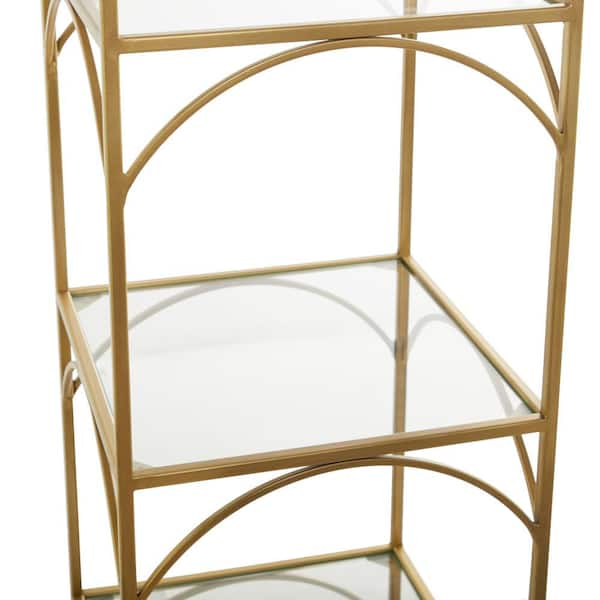 Litton Lane Gold 2-Shelves Metal Wall Shelf with Hooks 041968