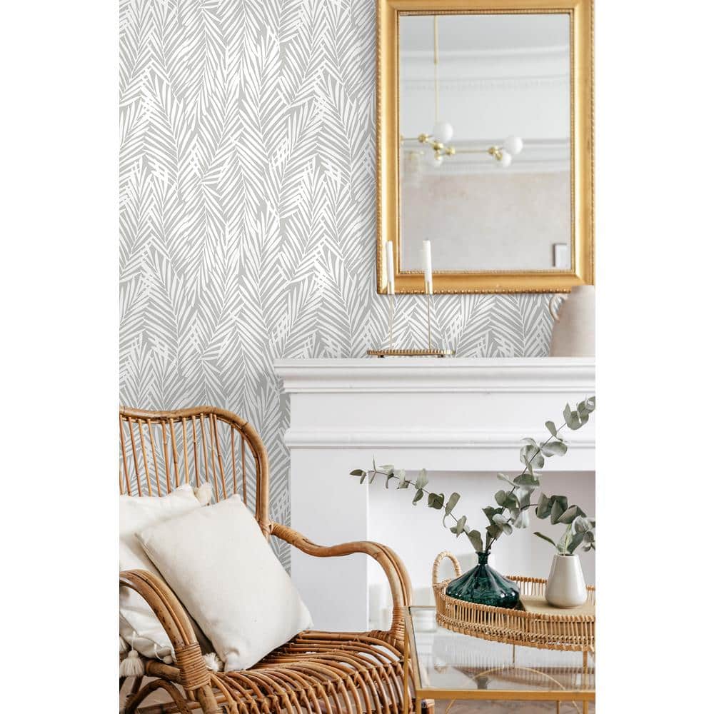 Harbor Grey Palm Pattern Peel and Stick Vinyl Wallpaper