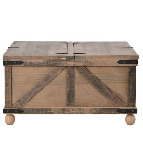 Sudzendf Brown Wood Outdoor Coffee Table with Storage