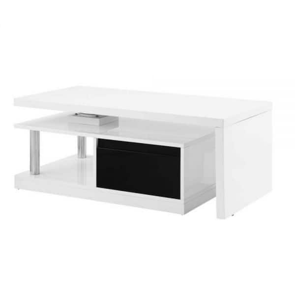 HomeRoots 63 in. White & Black High Gloss Finish Rectangle Wood Coffee Table with Storage