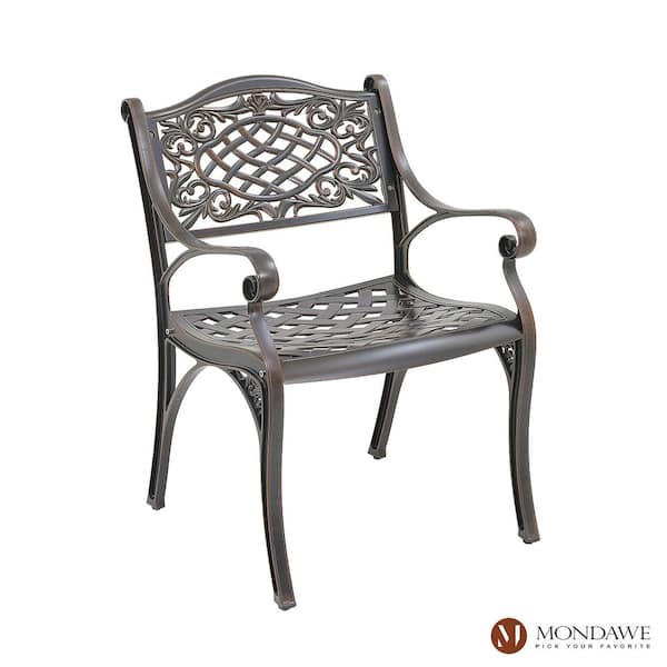 Mondawe Antique Bronze Cast Aluminum Outdoor Patio European Carving Dining Chair Set of 2
