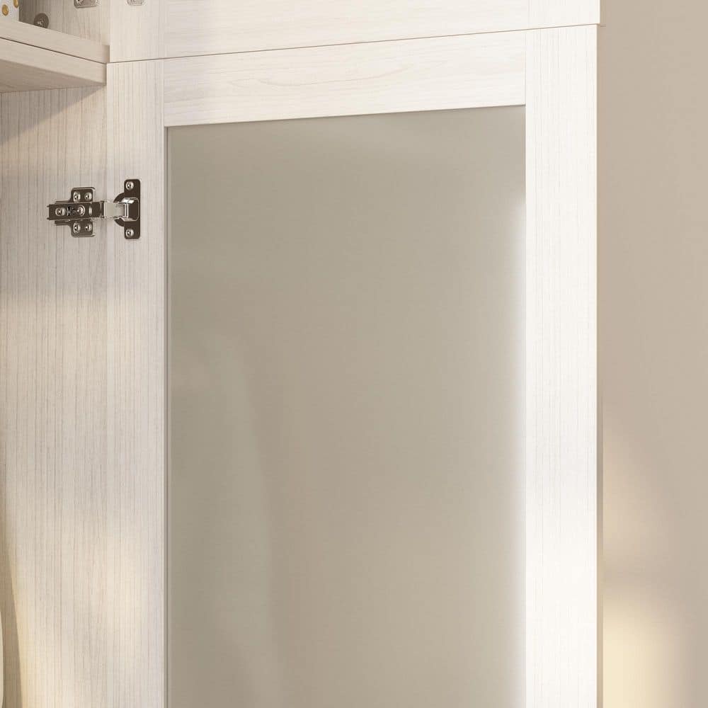 Light Oak Wood 94.5 in. Bedroom Wardrobe with Frosted Glass Doors, Hanging Rod, and Multiple Storage Drawers - thumbnail 4