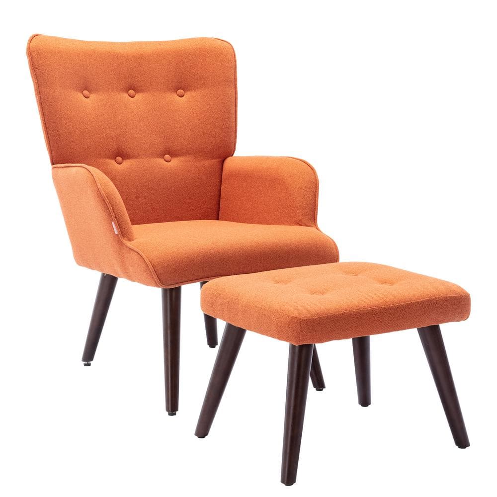 LY & S Collection Orange Velvet Arm Chair With Ottoman For Home And