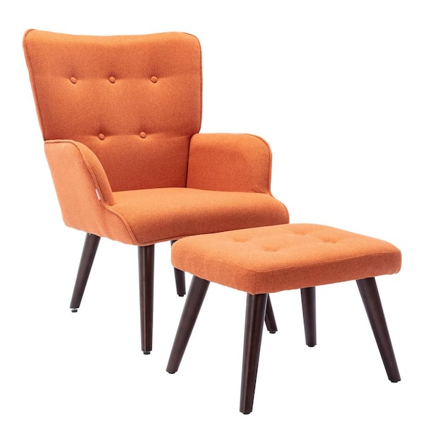 LY & S Collection Orange Velvet Arm Chair With Ottoman For Home And Living Room