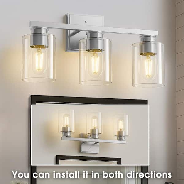 18 in. 3-Light Modern Vanity Light with Brushed Nickel Finish and Clear Glass Shades