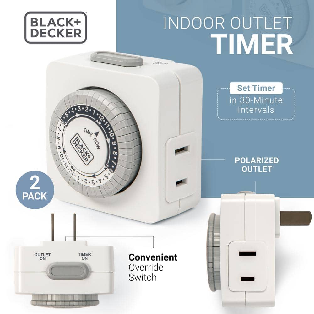 White and Gray Analog Indoor Programmable Timer, 2-Pack