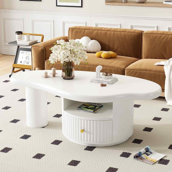 Polibi 43.3 in. White Specialty MDF Coffee Table