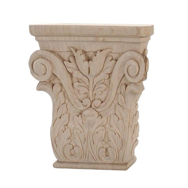 American Pro Decor 8-1/8 in. x 8-1/8 in. x 1-5/8 in. Unfinished North American Solid Hard Maple Acanthus Wood Onlay Capital Wood Applique