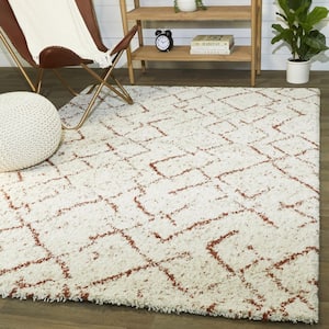 Albini White/Orange 5 ft. 3 in. x 7 ft. Abstract Area Rug
