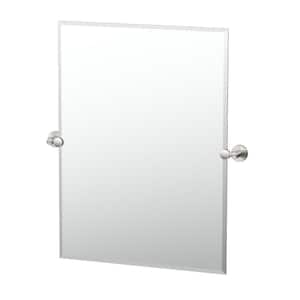 Reveal 27.88 in. W x 31.5 in. H Large Rectangular Frameless Beveled Wall Bathroom Vanity Mirror in Satin Nickel
