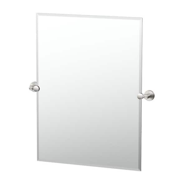 Gatco Reveal 27.88 in. W x 31.5 in. H Large Rectangular Frameless Beveled Wall Bathroom Vanity Mirror in Satin Nickel
