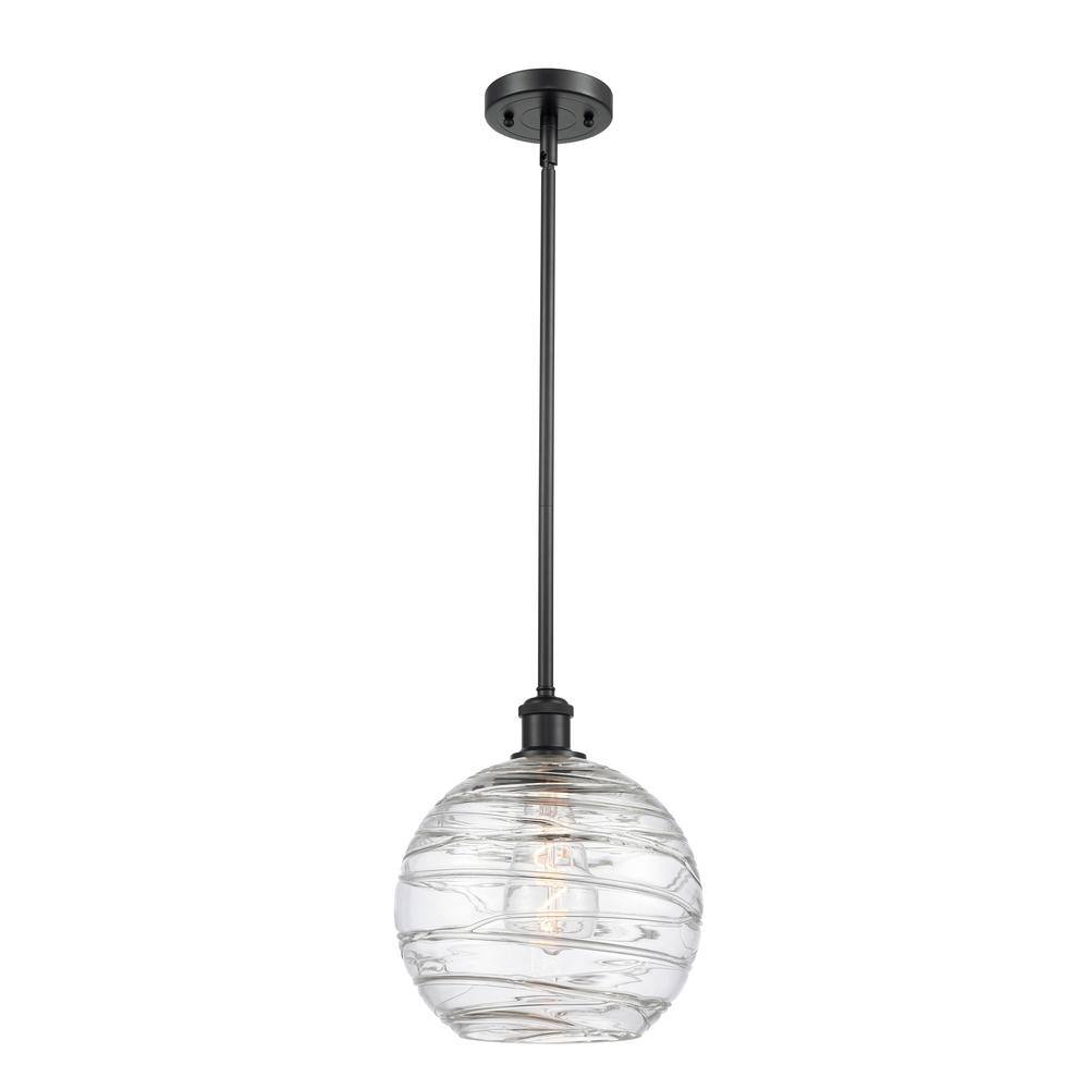 Athens Deco Swirl 1-Light Matte Black Globe Pendant Light with Clear Deco Swirl Glass Shade price history on PriceWatchPro