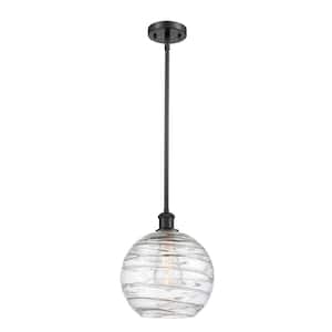 Athens Deco Swirl 1-Light Matte Black Globe Pendant Light with Clear Deco Swirl Glass Shade
