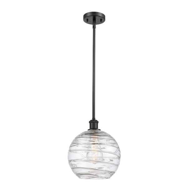Innovations Athens Deco Swirl 1-Light Matte Black Globe Pendant Light with Clear Deco Swirl Glass Shade