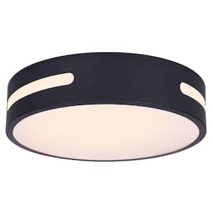 NIVEN 13 in. 1-Light Integrated LED Black Modern Flush Mount with Frosted Acrylic Shade