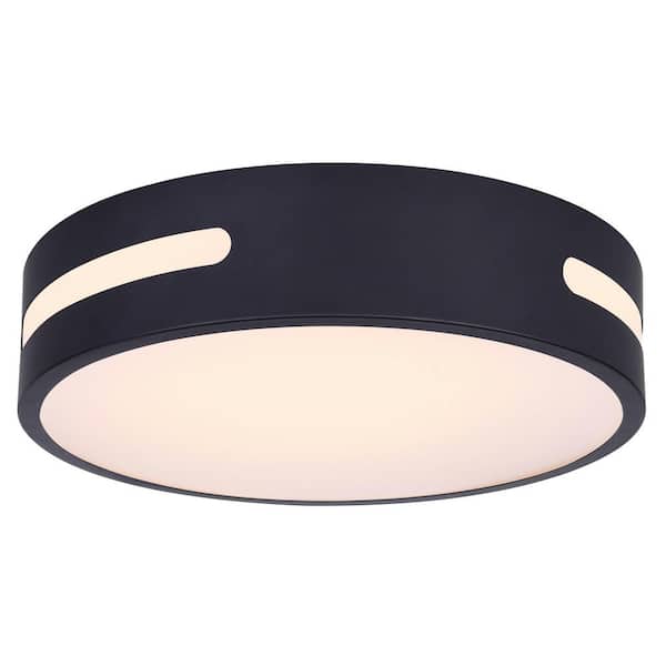 CANARM NIVEN 13 in. 1-Light Integrated LED Black Modern Flush Mount with Frosted Acrylic Shade