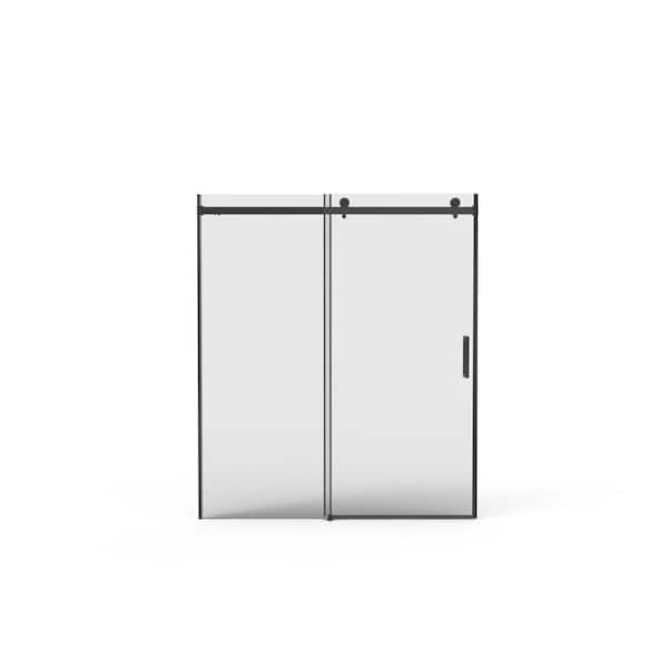 60 in. W x 70 in. H Sliding Frameless Shower Door in Matt Black Finish with Tempered Glass