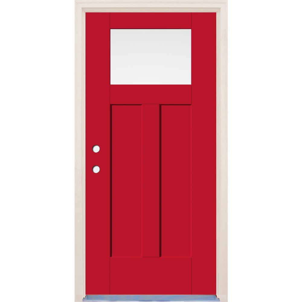 36 in. x 80 in. Right-Hand 1-Lite Ruby Red Painted Fiberglass Prehung Front Door with 4-9/16 in. Frame and Nickel Hinges price history on PriceWatchPro