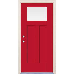 36 in. x 80 in. Right-Hand 1-Lite Ruby Red Painted Fiberglass Prehung Front Door with 4-9/16 in. Frame and Nickel Hinges