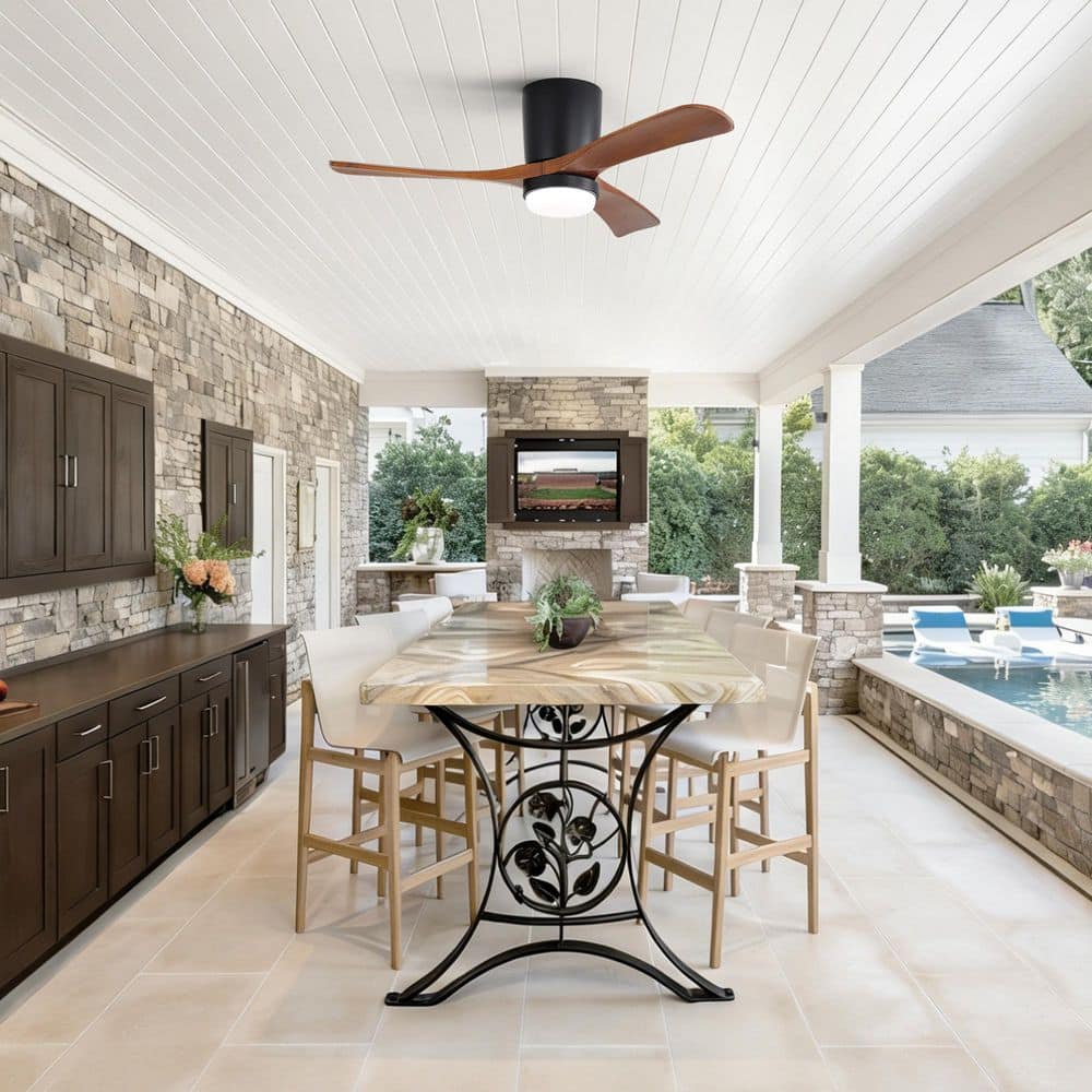 42 in. Indoor Black Flush Mount Standard Ceiling Fan with Solid Wood Blades, Dimmable, Noiseless DC Motor and Remote price history on PriceWatchPro