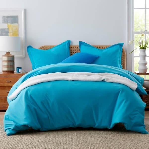 Blue Solid Cotton Twin Duvet Cover, Jersey Material Duvet Cover