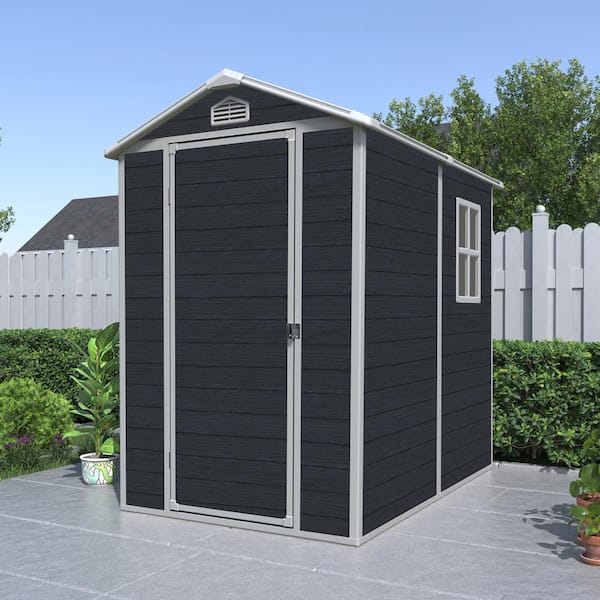 4 ft. W x 6 ft. D Black Plastic Shed with Window and Lockable Door and Vents (24 sq. ft.)