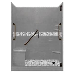 Del Mar Freedom Grand Hinged 34 in. x 60 in. x 80 in. Right Drain Alcove Shower Kit in Wet Cement and Black Pipe