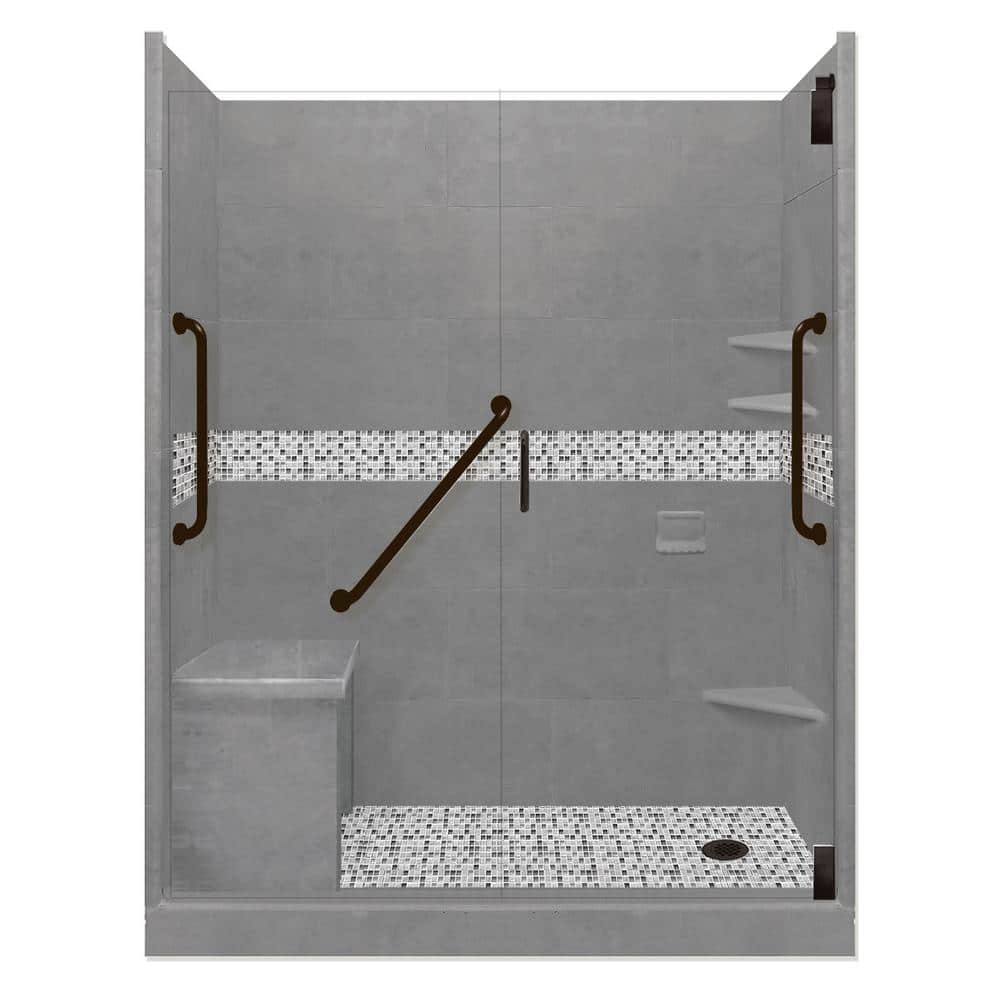 American Bath Factory Del Mar Freedom Grand Hinged 36 in. x 60 in. x 80 in.  Right Drain Alcove Shower Kit in Wet Cement and Black Pipe  AFGH-6036WD-RD-BP - The Home Depot