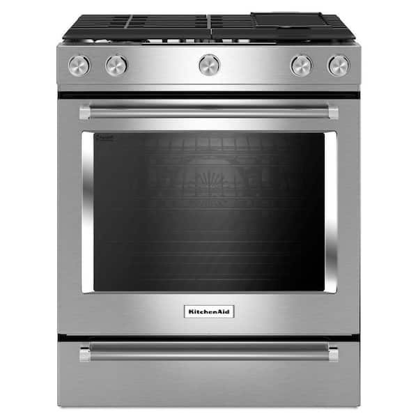 KitchenAid 6.5 cu. ft. Slide-In Gas Range with Self-Cleaning Convection Oven in Stainless Steel