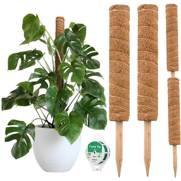 30  in.  Coir Totem Pole Plant Support with 65 Feet Garden Twist Tie - 2 Pack