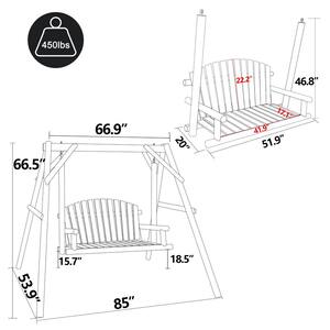 4.4 ft. 2-Person Carbonized Fir Wood Patio Porch Swing with A-Frame Stand