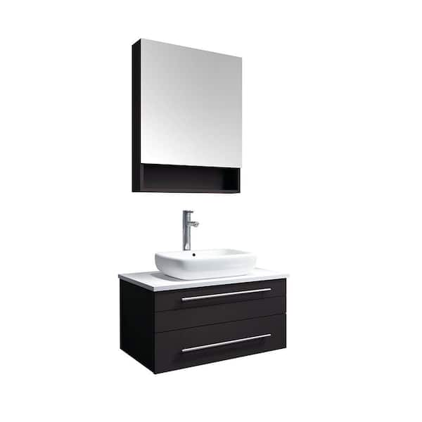 Fresca Lucera 30 in. W Wall Hung Vanity in Espresso with Quartz Stone ...