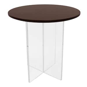 Valore Series Modern Side Table with 20" Round MDF Top and Sturdy Acrylic Cross Base in Walnut