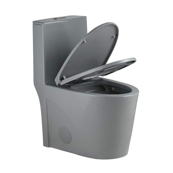 Dual Flush Elongated 1-Piece Toilet in Matte Light Gray with UF Soft Closing Seat Cover 12 in. Rough-In