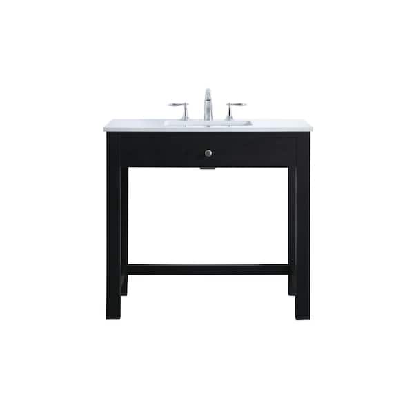 36 in. W x 21.5 in. D x 34 in. H ADA Bath Vanity in Black with White Engineered Marble Top