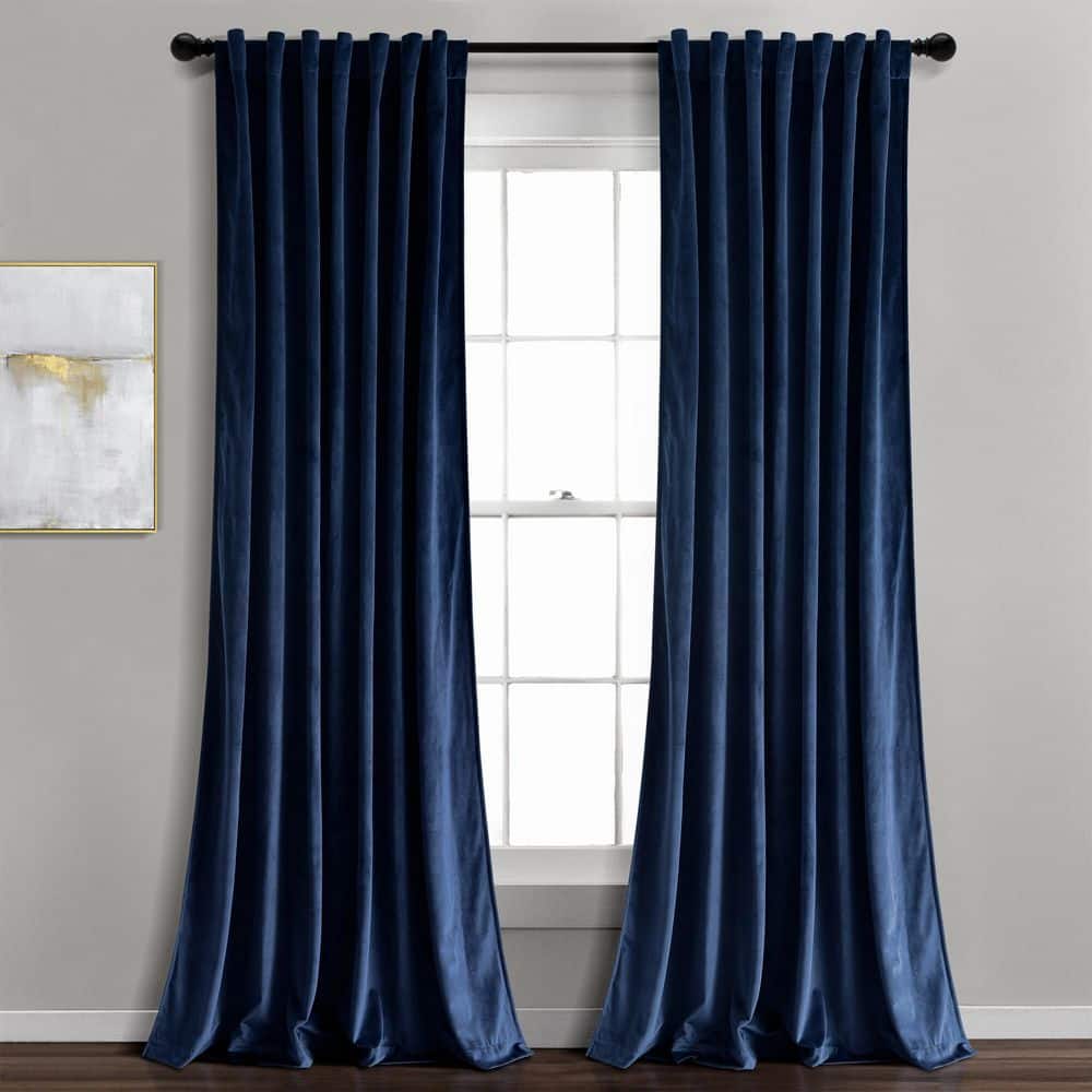 Navy Velvet Blackout Pleated Window Curtain Panels