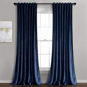 Prima Velvet 54 in. W x 84 in. L Solid Light Filtering Back Tab/Rod Pocket Window Curtain Panels in Navy Set