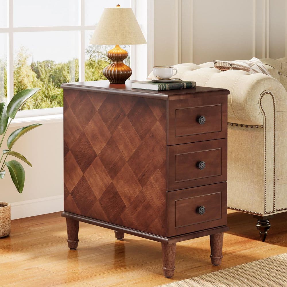 23.6 in. Brown Rectangle Wood End Table with 3-Drawers, Narrow Side Table for Living Room, Small Space, Pre-Assembled price history on PriceWatchPro
