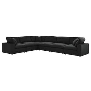 Commix Down Filled Overstuffed 6-Piece Bozhe Fabric Sectional Sofa Set in Black