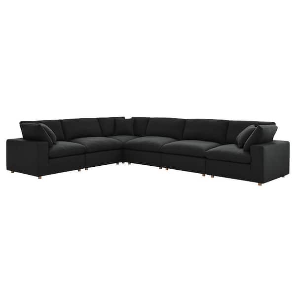 MODWAY Commix Down Filled Overstuffed 6-Piece Bozhe Fabric Sectional Sofa Set in Black