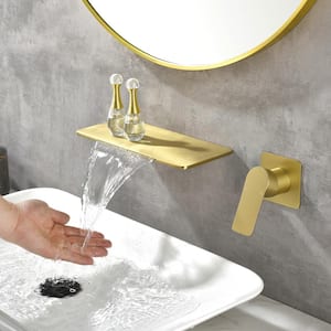 Rectangular Waterfall Single Handle Wall Mounted Bathroom Faucet in Brushed Gold