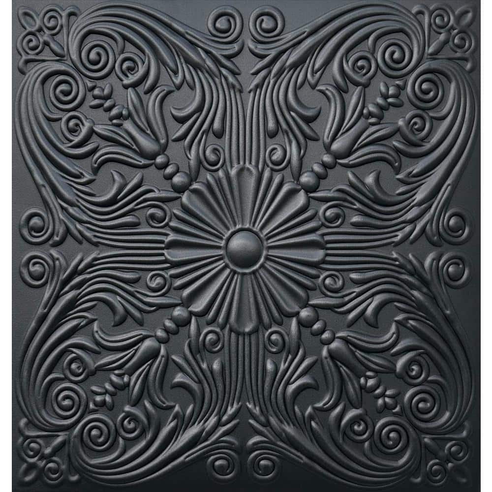 Spanish Silver Black Matte 1.6 ft. x 1.6 ft. Glue Up Foam Ceiling Tile (21.