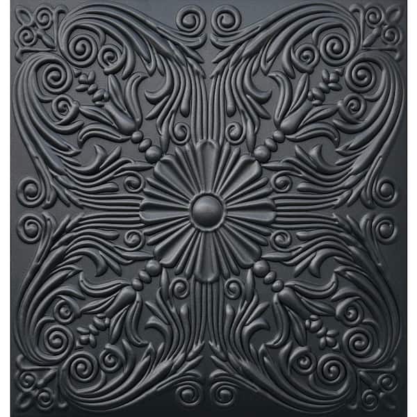 Spanish Silver Black Matte 1.6 ft. x 1.6 ft. Glue Up Foam Ceiling Tile (21.6 sq. ft. /Case)