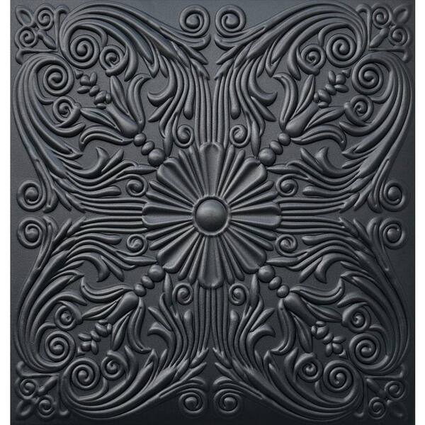 Spanish Silver Black Matte 1.6 ft. x 1.6 ft. Decorative Foam Glue Up Ceiling Tile (384 sq. ft. /case)