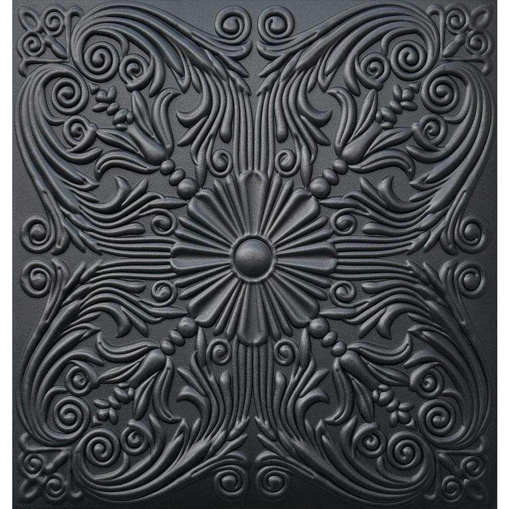 Spanish Silver Black Matte 1.6 ft. x 1.6 ft. Glue Up Foam Ceiling Tile (259