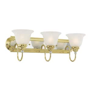 Bradley 24 in. 3-Light Polished Brass and Polished Chrome Vanity Light with White Alabaster Glass
